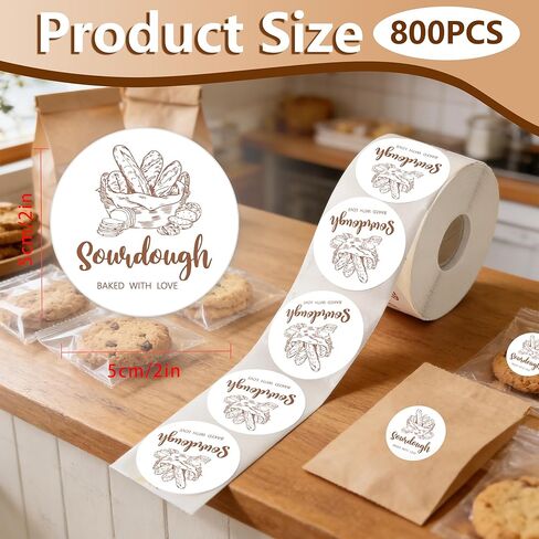 800 Pcs Sourdough Bread Stickers 2 Inch Baked with Love Label Stickers Round Bread Bag Sealing Stickers for Baked Goods Packaging Supplies in Saudi Arabia