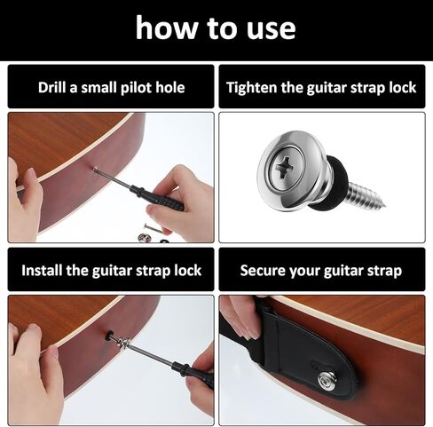 2 PCS Guitar Strap Buttons Locks, Ukulele Strap Buttons Electric Guitars Straps Lock Silver, Electric Guitars Straps Locks, Mushrooms Head Button for Guitar Bass Ukulele in Kuwait