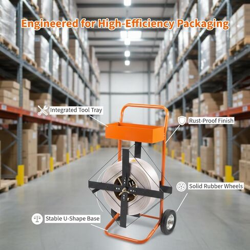 عربة الربط والموزع، عربة ربط متنقلة شديدة التحمل لـ 8 بوصات و16 بوصة من البوليستر الأساسي، أشرطة PET وPP، محطة حامل ملفات التغليف الصناعية مع صينية الأدوات والعجلات in Kuwait