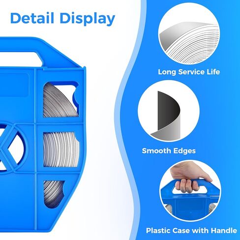 ملف شريط ربط من الفولاذ المقاوم للصدأ 304، عرض 3/4 بوصة، سمك 0.03 بوصة، لفة 100 قدم في علبة بلاستيكية زرقاء بمقبض in Kuwait