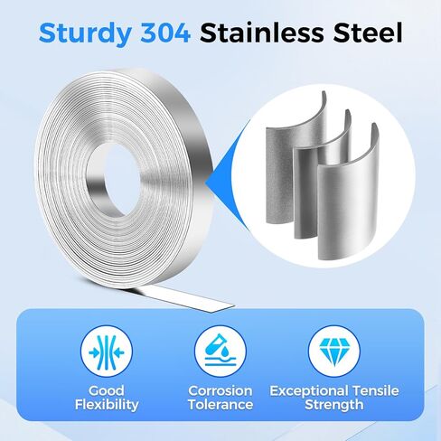 ملف شريط ربط من الفولاذ المقاوم للصدأ 304، عرض 3/4 بوصة، سمك 0.03 بوصة، لفة 100 قدم في علبة بلاستيكية زرقاء بمقبض in Kuwait