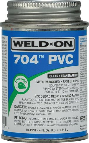 Weld-On 12126 704 من الفئة الصناعية PVC+ أسمنت مذيب عالي القوة متوسط ​​الجسم - سريع الإعداد ومنخفض المركبات العضوية المتطايرة، شفاف، 1/4 باينت (4 أونصة سائلة) in Kuwait