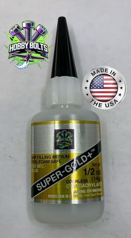 Bob Smith Industries Foam Safe Super-Gold+ CA Glue, Gap Filling Medium Adhesive,(Black Cap) 1/2oz Bottle, Clear, 100% Foam Safe, Hobby Bolts, BSI, Made in The USA. in Saudi Arabia