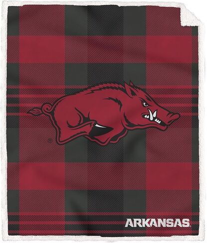 NCAA Arkansas Razorbacks Plaid Steel Royal Plush Sherpa Blanket in Kuwait