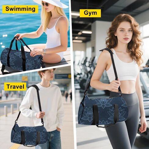 Navy Blue Lotus Easy Clean Workout Bag For Men Women Oxford Tote Bags Adjustable Shoulder Strap, Convertible Carry Backpack Vintage Gym Bag For Sport Hiking Gym Backpack Women in Kuwait