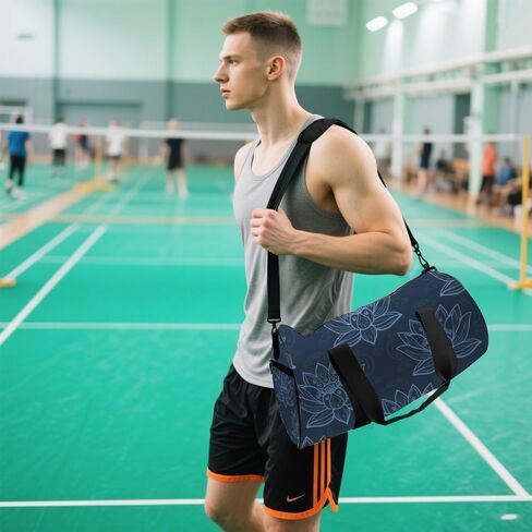 Navy Blue Lotus Easy Clean Workout Bag For Men Women Oxford Tote Bags Adjustable Shoulder Strap, Convertible Carry Backpack Vintage Gym Bag For Sport Hiking Gym Backpack Women in Kuwait