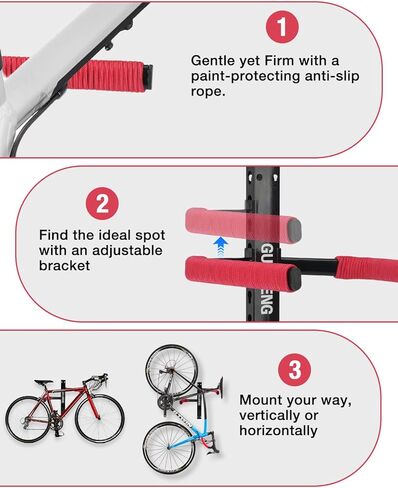 حامل دراجة مثبت على الحائط - تخزين أفقي داخلي للدراجات بأذرع مرنة - يحمل دراجة واحدة - شماعة آمنة ومأمونة للطرق والجبال والحصى والهجين - للمرآب والشقق والسقيفة in Kuwait