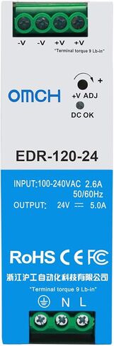 EDR-120-12 DIN مزود طاقة بتبديل السكك الحديدية، مخرج 120 وات 12 فولت 10 أمبير، مدخل تيار متردد عالمي 100-240 فولت تيار متردد 2.6 أمبير 50/60 هرتز، مصدر طاقة صناعي مع شهادة RoHS CE FC in Kuwait