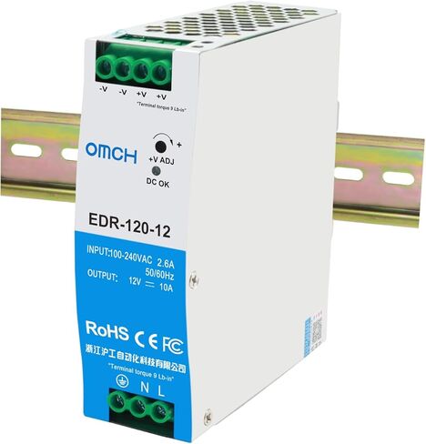 EDR-120-12 DIN مزود طاقة بتبديل السكك الحديدية، مخرج 120 وات 12 فولت 10 أمبير، مدخل تيار متردد عالمي 100-240 فولت تيار متردد 2.6 أمبير 50/60 هرتز، مصدر طاقة صناعي مع شهادة RoHS CE FC in Saudi Arabia