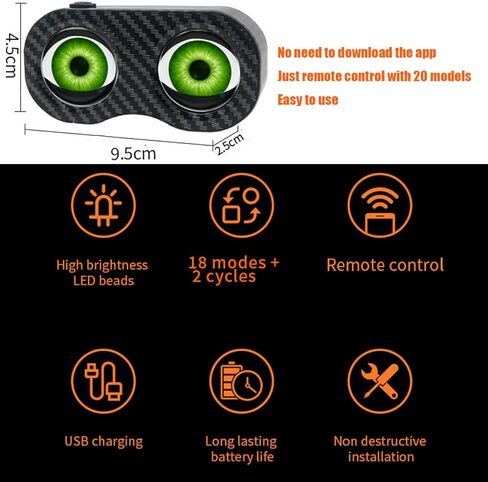 LED Dynamic Demon Eyes Bike Tail Light, 2026 Upgraded No APP Waterproof Type-C Smart 3D Lens Bicycle Tail Light with 20 Models Remote Control, LED Devil Eyes TailLight for Cycling, Motorcycle in Kuwait