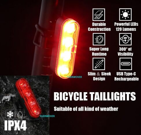 USB-C Rechargeable Bike Tail Light for Night Riding 2 Pack Bicycle Rear Lights Front and Back Cycling Bright Safety Flashlight Accessories 4 Modes for Adults Kids Men Women Road Mountain in Saudi Arabia