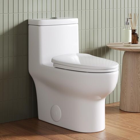 DeerValley One Piece Toilet Elongated Toilet with Soft-Close Seat Powerful 1.1/1.6 GPF Dual Flush Standard Height Toilets Skirted Design 12" Rough-In DV-1F026 in Kuwait