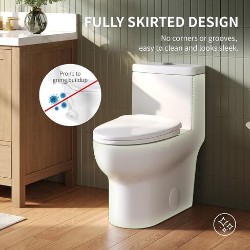 DeerValley One Piece Toilet Elongated Toilet with Soft-Close Seat Powerful 1.1/1.6 GPF Dual Flush Standard Height Toilets Skirted Design 12" Rough-In DV-1F026 in Kuwait