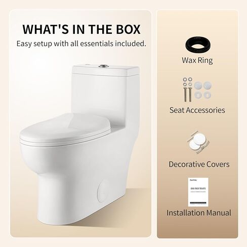 DeerValley One Piece Toilet Elongated Toilet with Soft-Close Seat Powerful 1.1/1.6 GPF Dual Flush Standard Height Toilets Skirted Design 12" Rough-In DV-1F026 in Kuwait