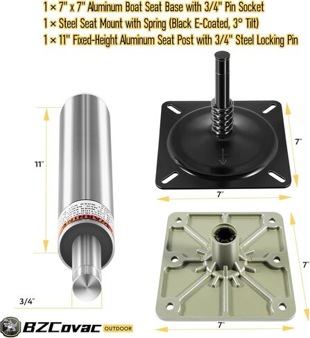 Boat Seat Pedestal Base Mount Kit for Fishing Boats - Includes 11" Boat Seat Pin Post, 7" x 7" Base Pedestal Plate & Mount in Saudi Arabia