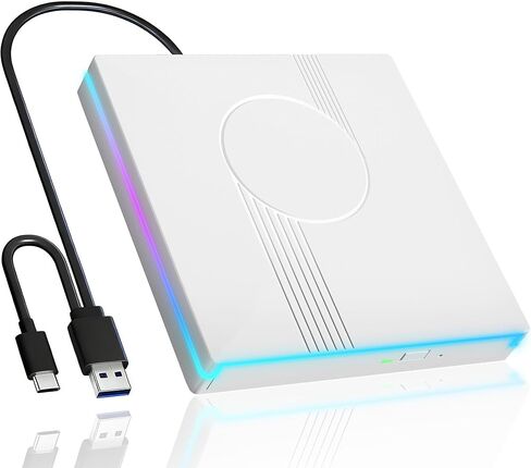 محرك أقراص CD/DVD الخارجي RGB للكمبيوتر المحمول ، محرك الأقراص المضغوطة الخارجية USB 3.0 Type-C Player DVD ، محرك أقراص مضغوطة +/- RW ، محرك أقراص خارجي ضئيل من CD ROM لأجهزة الكمبيوتر المكتبية المحمولة. in Kuwait
