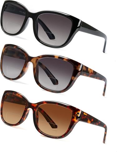 3PCS Bifocal Sunglasses Readers for Women/Men - Full Lens UV400 Sun Protection with Built-in Reading in Kuwait