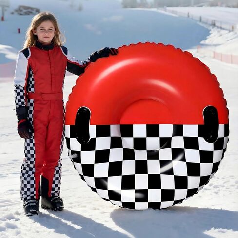 Sotiff Snow Tube for Kids Snow Inflatable Sled Black and White Checkered 36 Inch Cold Resistant PVC Big Thickened Sleds with Handles Winter Toys for Kids Race Car Party Favors Gifts in Saudi Arabia