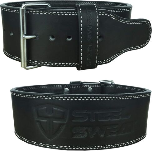 Steel Sweat Powerlifting Belt for Weight Lifting - 4" Wide by 10mm Thick - Single Prong Heavy Duty Adjustable Weightlifting Belt, High Grade Leather - BOLT Black Large in Saudi Arabia