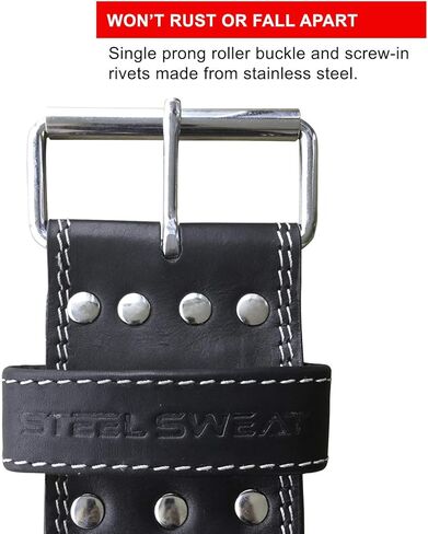 Steel Sweat Powerlifting Belt for Weight Lifting - 4" Wide by 10mm Thick - Single Prong Heavy Duty Adjustable Weightlifting Belt, High Grade Leather - BOLT Black Large in Saudi Arabia