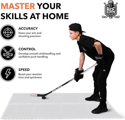 ACE HOCKEY Hockey Tiles - 20 sqft Off-Ice Training for Stickhandling & Shooting - 9-Pack Durable Interlocking HDPE Dryland Hockey Practice Surface for At-Home, Backyard, Garage, Synthetic Ice Mat in Kuwait