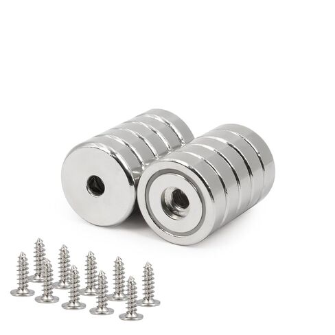 Strong Neodymium Magnets with Holes, 110lbs+ Heavy Duty Rare Earth Magnets with Countersunk Hole & Screws for Wall Mounting in Kitchen, Office & DIY Craft, 1.26"X0.28" - 10 Pack in Saudi Arabia