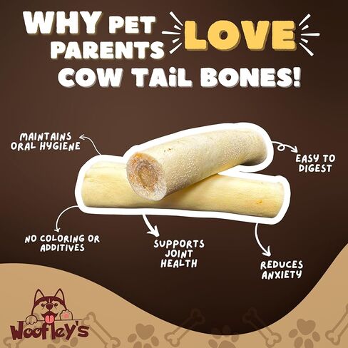 عظمة ضخمة من ذيل البقرة الجاموس من ووفلي - (8 قطع) - عظام سميكة لحمية للكلاب - لا تحتوي على عظام كلب منشقة - مضغ وعظام للكلاب تدوم طويلاً in Kuwait
