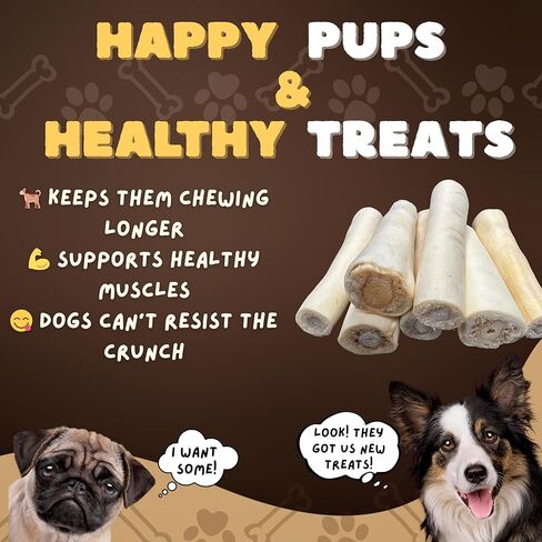 عظمة ضخمة من ذيل البقرة الجاموس من ووفلي - (8 قطع) - عظام سميكة لحمية للكلاب - لا تحتوي على عظام كلب منشقة - مضغ وعظام للكلاب تدوم طويلاً in Kuwait