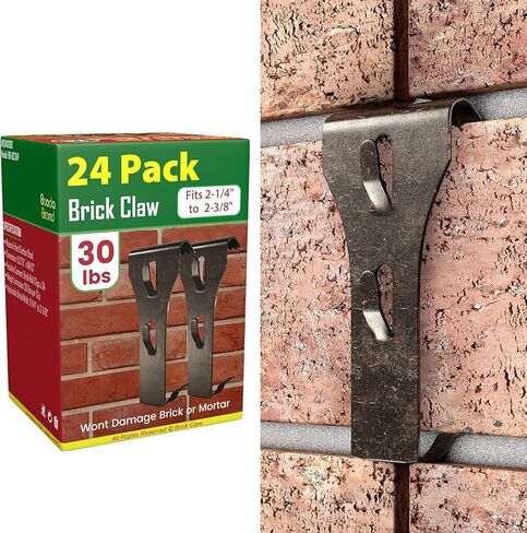 Brick Hook Clips for Hanging Outdoors, Brick Hangers for Brick Wall Hanging No Drill and Nails, Heavy Duty Brick Siding Clips Wall Hangers Fits Standard Brick 2-1/4" to 2-3/8" in Height (24, Standard) in Kuwait