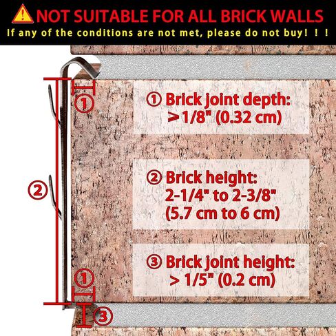 Brick Hook Clips for Hanging Outdoors, Brick Hangers for Brick Wall Hanging No Drill and Nails, Heavy Duty Brick Siding Clips Wall Hangers Fits Standard Brick 2-1/4" to 2-3/8" in Height (24, Standard) in Kuwait