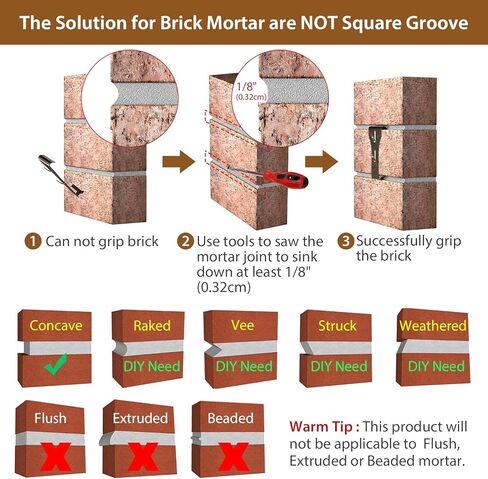 Brick Hook Clips for Hanging Outdoors, Brick Hangers for Brick Wall Hanging No Drill and Nails, Heavy Duty Brick Siding Clips Wall Hangers Fits Standard Brick 2-1/4" to 2-3/8" in Height (24, Standard) in Kuwait