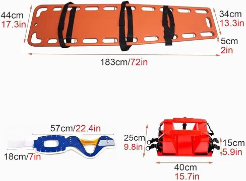 Emergency Rescue Orange Spine Board with Head Holder & Neck Brace, Waterproof Floating Backboard for EMT Transfer, First Aid & Outdoor Medical Use in Saudi Arabia