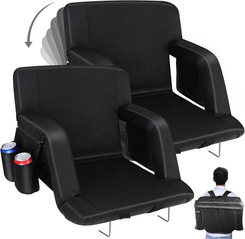 Stadium Seats with Back Support, Bleacher Chairs with Back and Cushion 2.6'' Thick Padded, 6 Reclining Positions, Folding Stadium Seats with Armrests, Bleacher Seats for Sports Events, Beaches in Kuwait