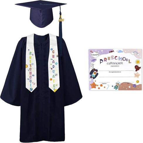 GraduatePro Preschool Graduation Cap Gown Class of 2025 Stole Certificate Package Tassel Set Grad Gift for Kids in Kuwait