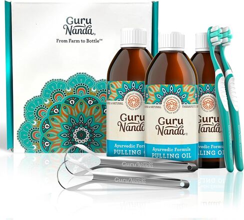 GuruNanda Original Oil Pulling Mouthwash, Promotes Deep Cleaning, with Coconut & Sesame for Teeth & Gum Health & Fresh Breath, Alcohol-Free, 8.45 Fl Oz in Kuwait