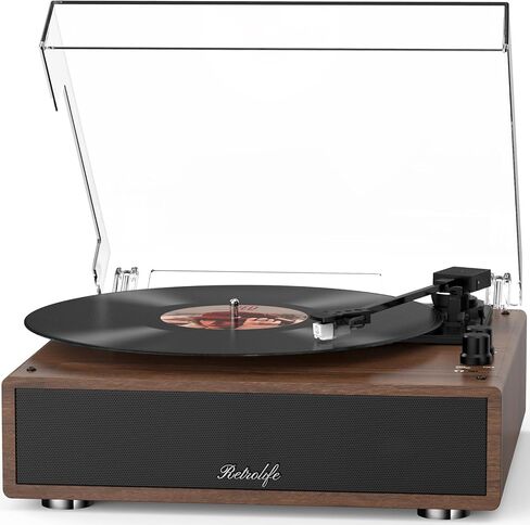 Record Player Built-in Stereo Speakers Vintage Turntable for Vinyl Records Bluetooth Retro LP Phonograph All-in-one High Fidelity AT-3600L MM Cartridge 3 Speed Belt-Driven Phono Audio Wood Dark Walnut in Kuwait