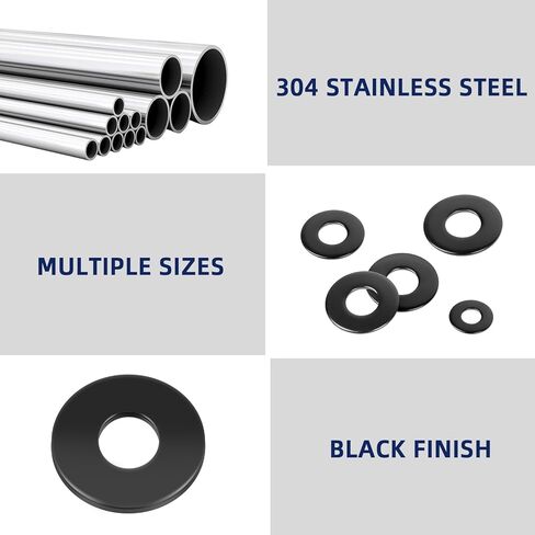MewuDecor 5/16" ID x 3/4" OD Stainless Flat Washers, 0.327" ID x 0.75" OD x 0.06" Thick, Stainless Steel 18-8 (304), Black Finish Metal Washer, 100 PCS in Saudi Arabia