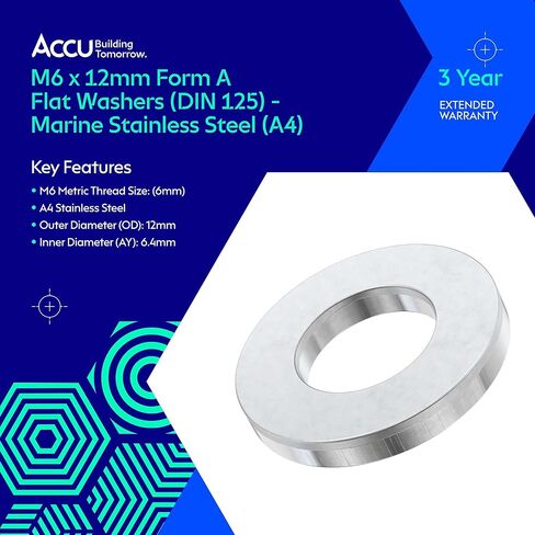Accu - M6 x 12mm Form A Flat Washs (DIN 125) - الفولاذ المقاوم للصدأ البحري (A4) (عبوة من 200 قطعة) in Kuwait