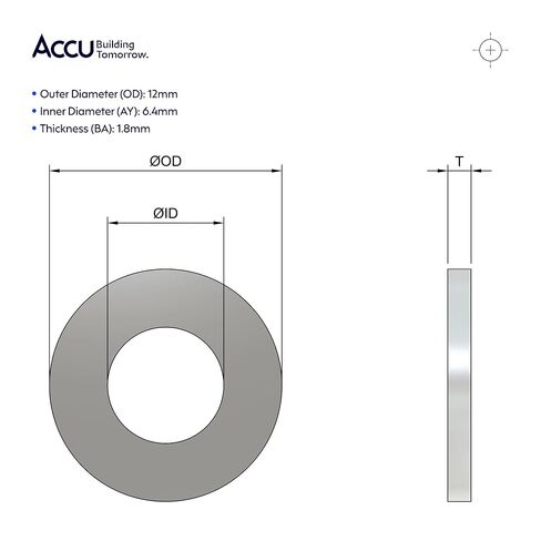 Accu - M6 x 12mm Form A Flat Washs (DIN 125) - الفولاذ المقاوم للصدأ البحري (A4) (عبوة من 200 قطعة) in Kuwait