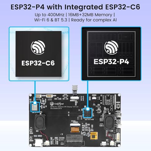 شاشة ELECROW ESP32 مقاس 1024x600، شاشة لمس HMI ESP32 IPS مقاس 7 بوصة مع كاميرا، تدعم تفاعل الكلام AI، معالج ESP32-P4 ثنائي النواة، حتى 400 ميجاهرتز، متوافق مع Arduino، ESP-IDF، LVGL in Kuwait