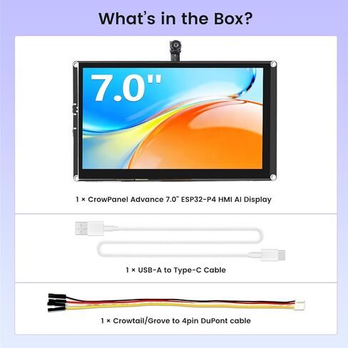 شاشة ELECROW ESP32 مقاس 1024x600، شاشة لمس HMI ESP32 IPS مقاس 7 بوصة مع كاميرا، تدعم تفاعل الكلام AI، معالج ESP32-P4 ثنائي النواة، حتى 400 ميجاهرتز، متوافق مع Arduino، ESP-IDF، LVGL in Kuwait
