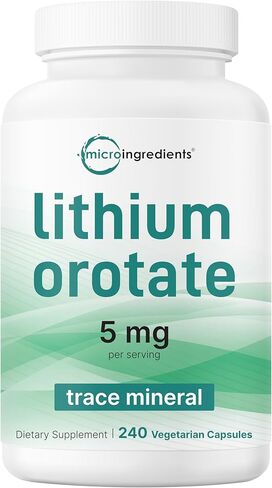 Micro Ingredients Lithium Orotate 5mg, 240 Vegetarian Capsules | 5mg Per Serving | Elemental Lithium Trace Mineral | Stable Low-Dose Orotate Form | Non-GMO, Filler Free in Saudi Arabia