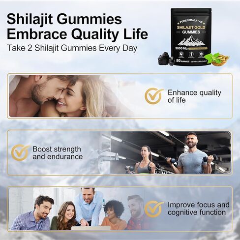 شيلاجيت علكة | شيلاجيت جولد حلوى للرجال والنساء | غني بأشواغاندا وجوكشورا | حمض الفولفيك و85+ من المعادن النادرة | بدون سكر مضاف | عضوي طبيعي 100%، 80 علكة in Kuwait