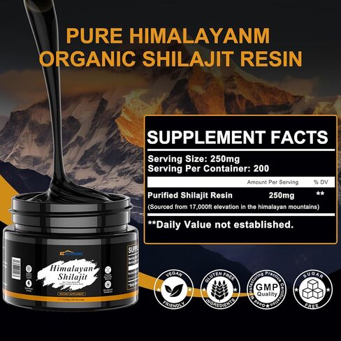 Pure Himalayan Shilajit Resin with Fulvic Acid & 85+ Trace Minerals for Energy, Immune System & Cognitive Performance, High Potency Shilajit for Men & Women - 200 Servings / 50g in Kuwait