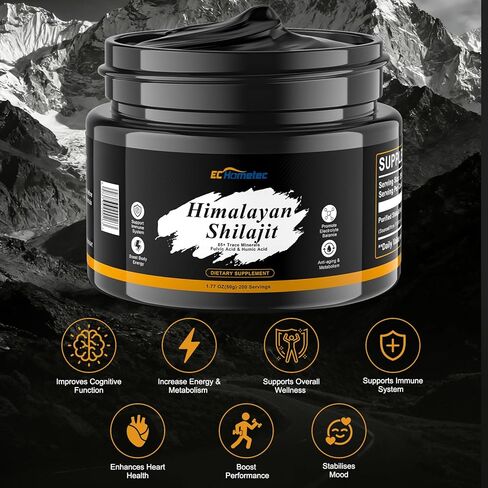Pure Himalayan Shilajit Resin with Fulvic Acid & 85+ Trace Minerals for Energy, Immune System & Cognitive Performance, High Potency Shilajit for Men & Women - 200 Servings / 50g in Kuwait