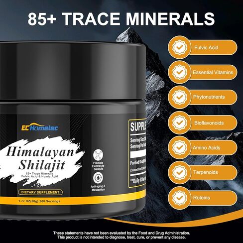 Pure Himalayan Shilajit Resin with Fulvic Acid & 85+ Trace Minerals for Energy, Immune System & Cognitive Performance, High Potency Shilajit for Men & Women - 200 Servings / 50g in Kuwait