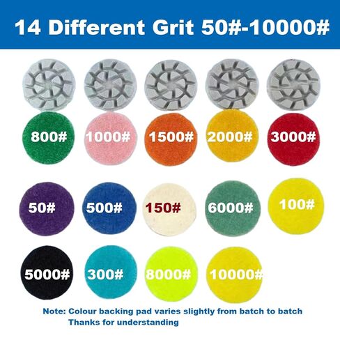 مجموعة وسادة تلميع ألماس صغيرة مقاس 1 بوصة 25 مم، 14 قطعة حبيبات مختلفة 50#-10000# أقراص صنفرة مائية و2.3 مم 3 مم خطاف وحلقة حامل خلفي للحصول على تفاصيل الطحن الدقيق in Kuwait