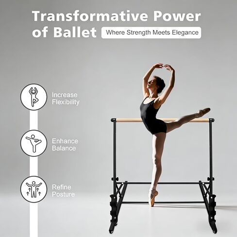 Professional 3.5FT Black Solid Wood Ballet Barre - Adjustable Height 31.5-39.5 Inches for Athletic Training, Fitness, and Dance Practice in Saudi Arabia