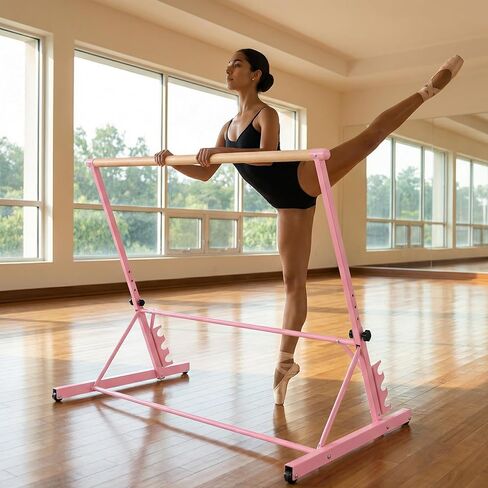 3.5FT Pink Solid Wood Ballet Barre – Adjustable Height 31.5-39.5 Inches for Dance, Athletic Training, and Fitness in Saudi Arabia