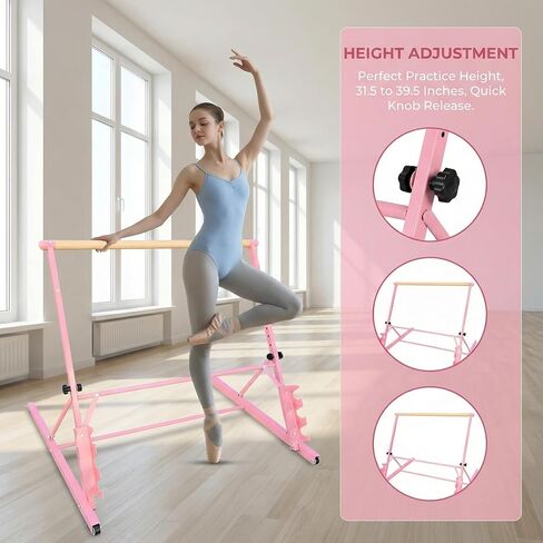 3.5FT Pink Solid Wood Ballet Barre – Adjustable Height 31.5-39.5 Inches for Dance, Athletic Training, and Fitness in Saudi Arabia